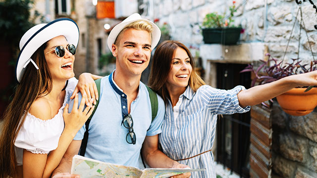 Young adults sightseeing tourist spots